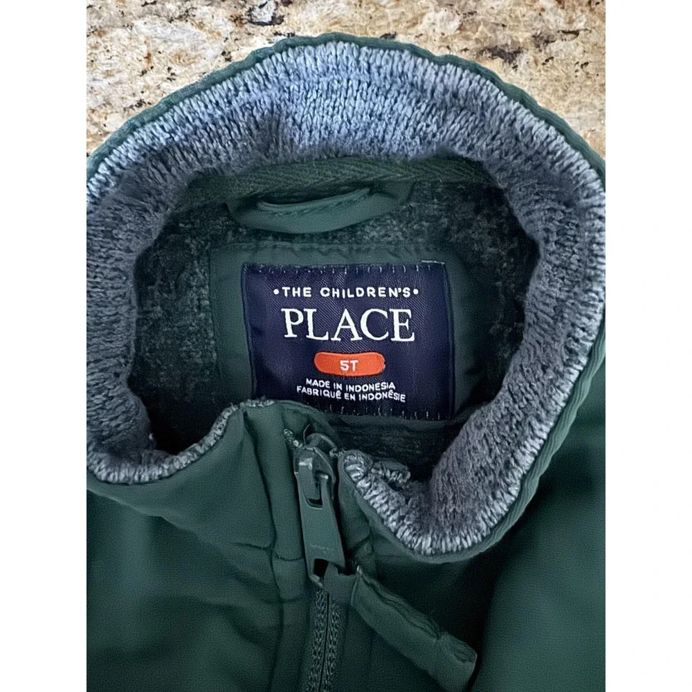 The Children's Place Jacket Toddler Boys 5T Green Gray‎ Fleece Full Zip Coat